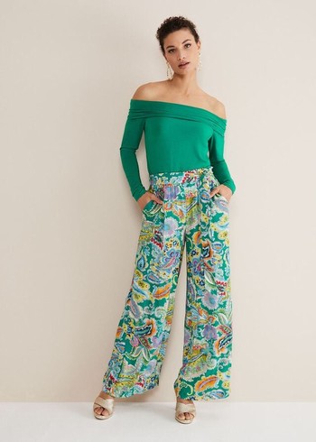 Phase Eight Paisley Wide Legs Trousers Green/Multicolor Australia | DH8932417